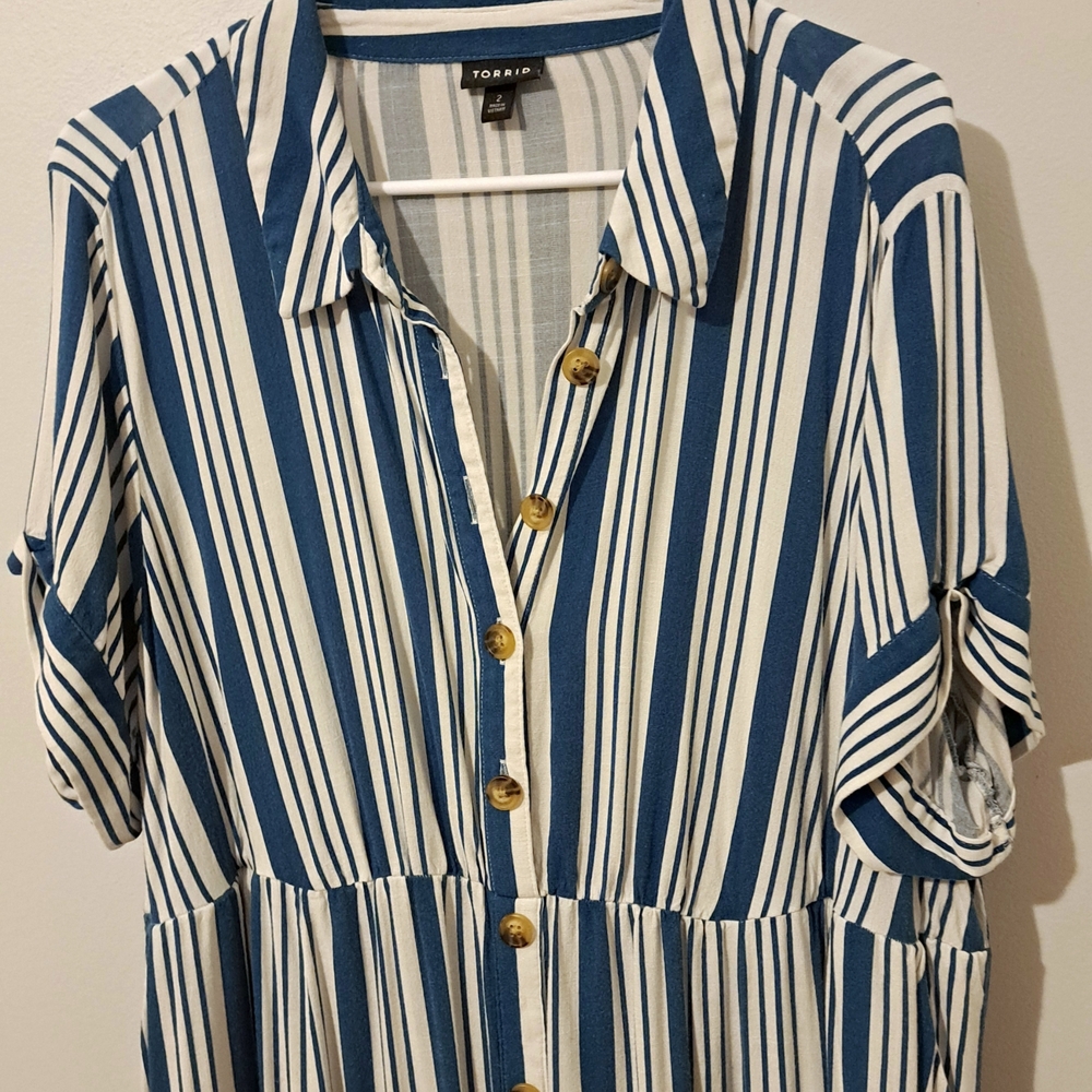 Torrid Blue and White Striped Button-Up Dress